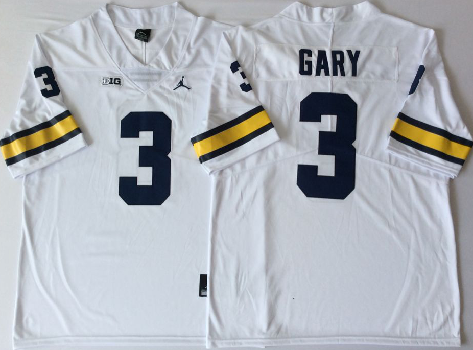 NCAA Men Michigan Wolverines White #3 GARY